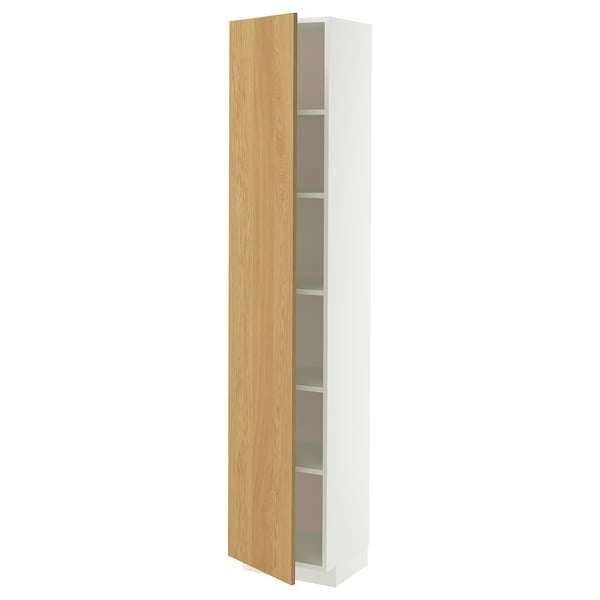 METOD Armoire avec tablettes, blanc/Sinarp plaqué chêne, 40x37x200 cm