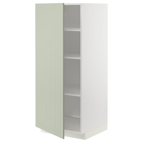 Armoire verte METOD : haute, blanche et vert pâle, en bois, 3 étagères, porte simple.
