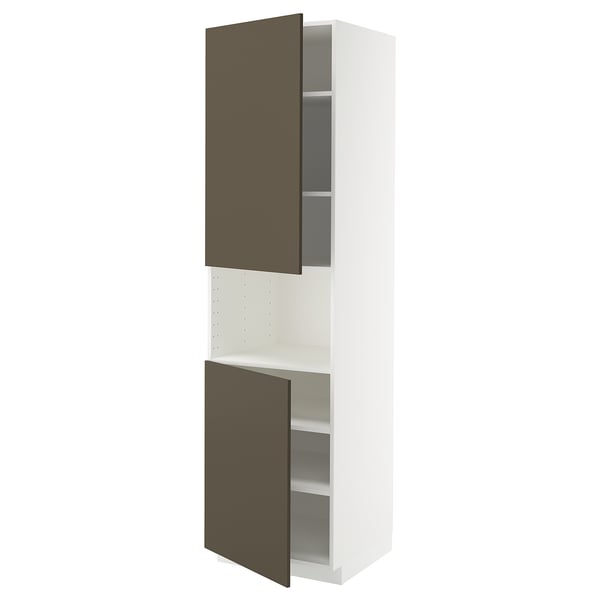 Armoire de cuisine Ikea METOD blanche avec portes marron, étagère réglable.