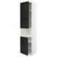 Armoire de cuisine METOD blanche avec portes noires, bords biseautés, étagères ouvertes, intérieur réglable.
