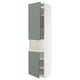 Armoire METOD blanche moderne avec portes texturées gris-vert et étagères réglables.