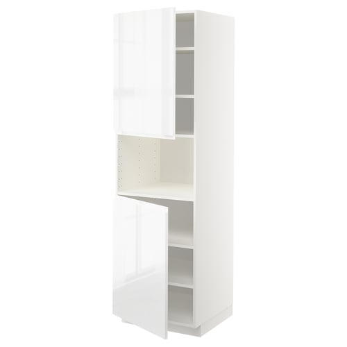 Armoire de cuisine METOD blanche brillante avec étagères et portes réglables.