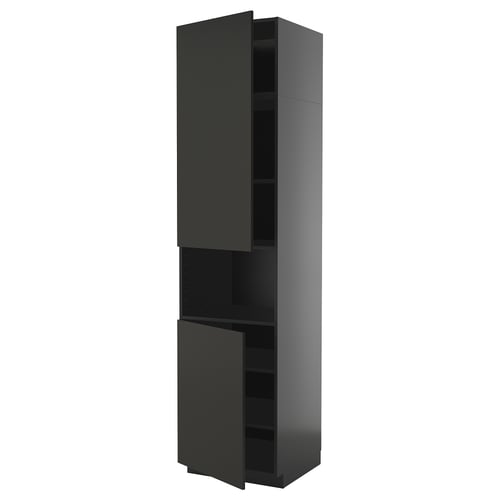 Armoire METOD noire avec étagères réglables, finition brillante.