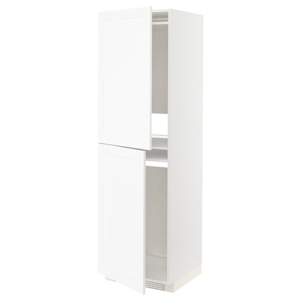 Armoire de cuisine METOD blanche avec étagères réglables, deux portes ouvertes.