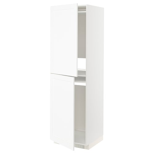 Armoire de cuisine METOD blanche avec étagères réglables, deux portes ouvertes.