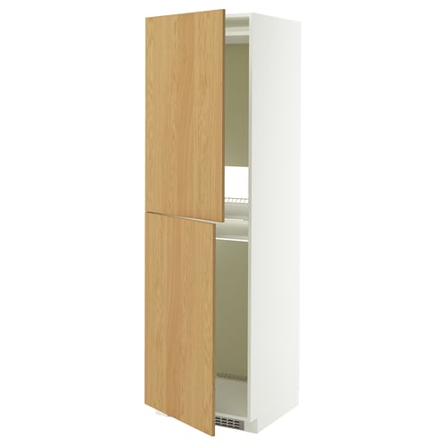 METOD Armoire pour réfrig./congélateur, blanc/Sinarp plaqué chêne, 60x60x200 cm