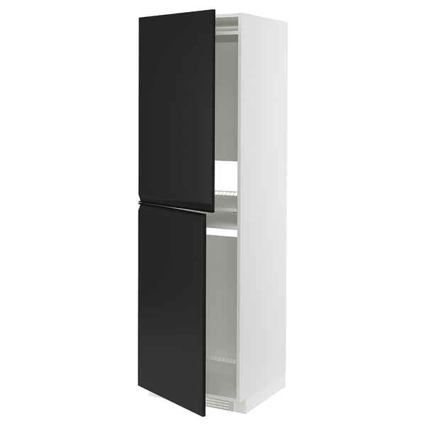 Armoire METOD noire et blanche, haute, élégante, moderne, avec portes noires mates, étagères métalliques, réglable.