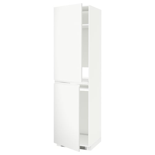 Un meuble de cuisine METOD blanc au design minimaliste et aux poignées intégrées.
