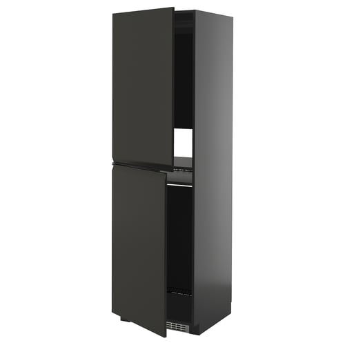 Ensemble d’armoires de cuisine noir moderne avec portes élégantes et poignées intégrées.