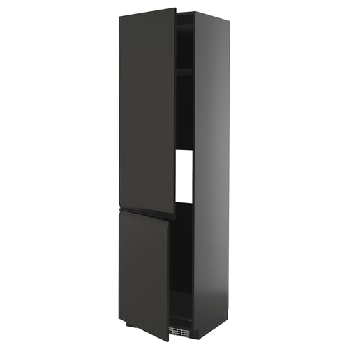 Armoire de cuisine METOD noire avec façade en upplöv noir mat, bord brillant et étagère réglable.