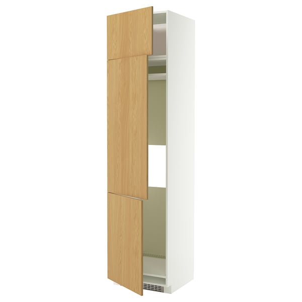 METOD Armoire réfrigérateur/congél+3ptes, blanc/Sinarp plaqué chêne, 60x60x240 cm