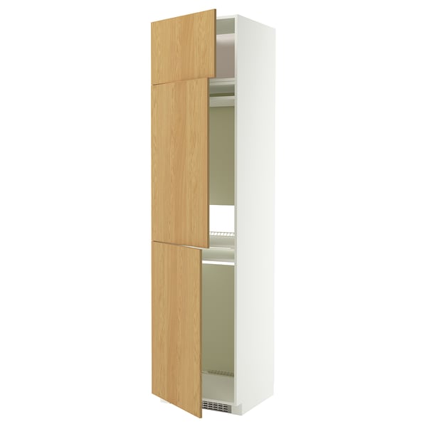 METOD Armoire réfrigérateur/congél+3ptes, blanc/Sinarp plaqué chêne, 60x60x240 cm