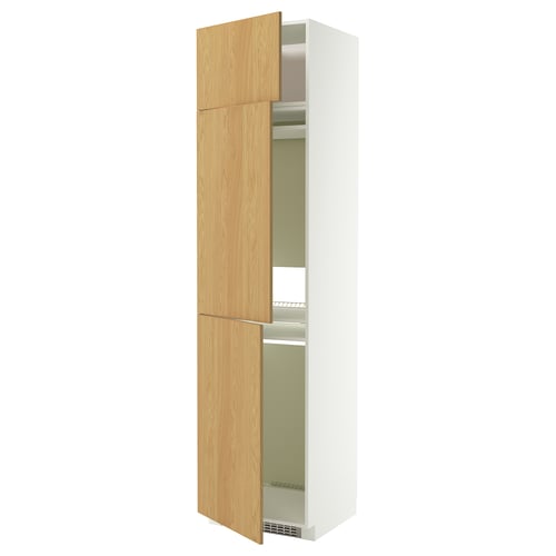 METOD Armoire réfrigérateur/congél+3ptes, blanc/Sinarp plaqué chêne, 60x60x240 cm