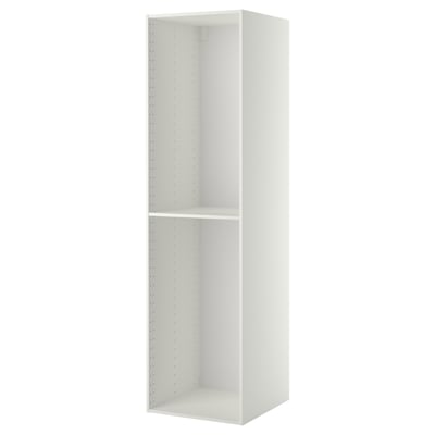 Armoire de cuisine METOD blanche, haute, rectangulaire, avec des trous perforés pré-percés pour une hauteur d’étagère personnalisée.