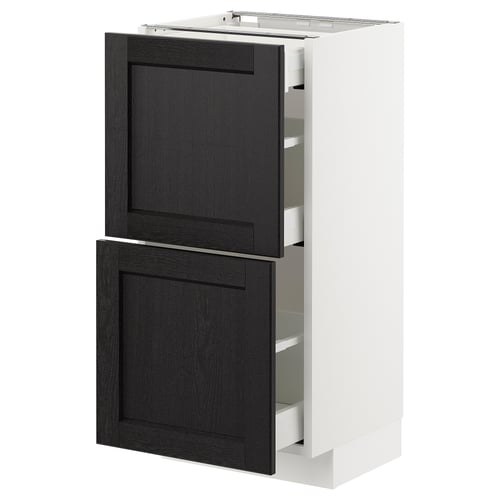 Armoire de cuisine blanche et noire avec deux tiroirs, design épuré, finition en bois.