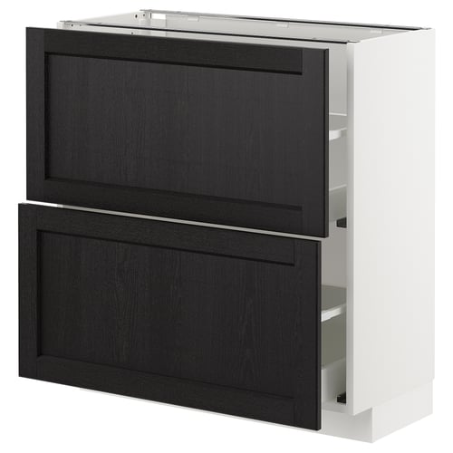 Armoire de cuisine METOD, lerhyttan noir, cadre blanc, deux tiroirs, carré.