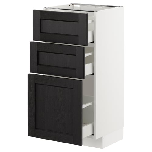Meuble de cuisine METOD avec 3 tiroirs en bois teinté noir et un meuble, design moderne.