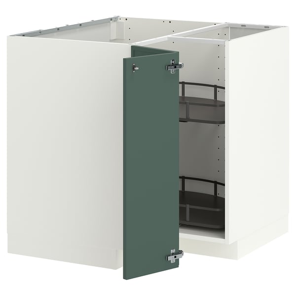 METOD Élément bas angle+rgt pivotant, blanc/Aspudden gris-vert foncé, 88x88 cm