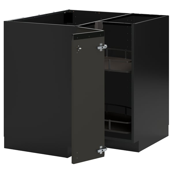 METOD Élément bas angle+rgt pivotant, noir-gris/Upplöv anthracite mat, 88x88 cm