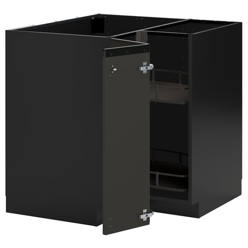 METOD Élément bas angle+rgt pivotant, noir-gris/Upplöv anthracite mat, 88x88 cm