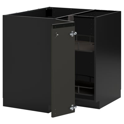 METOD Élément bas angle+rgt pivotant, noir-gris/Upplöv anthracite mat, 88x88 cm