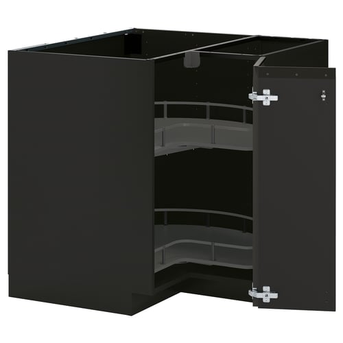 METOD Élément bas angle+rgt pivotant, noir-gris/Upplöv anthracite mat, 88x88 cm