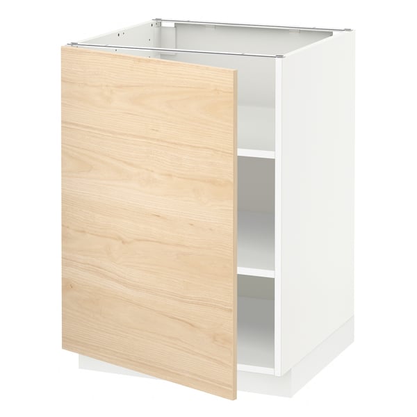 Armoire de cuisine METOD, blanc & bois clair, carrée, à une porte.