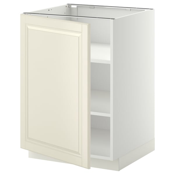 Armoire de cuisine METOD blanc cassé, porte simple, forme carrée, étagères réglables.