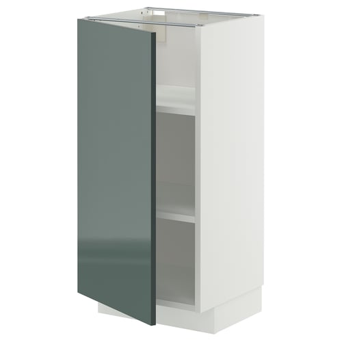 Armoire de cuisine METOD gris-vert brillant avec étagères réglables.