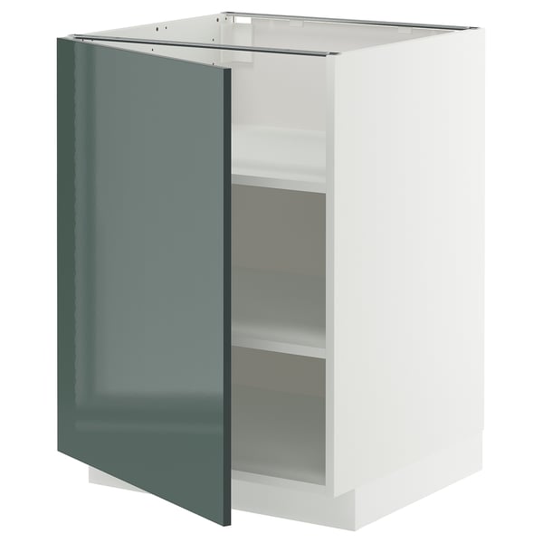 Une armoire de cuisine moderne nommée METOD avec des façades en kallarp gris-vert brillant. Il s’agit d’une forme carrée et d’un cadre robuste, promettant un design contemporain.