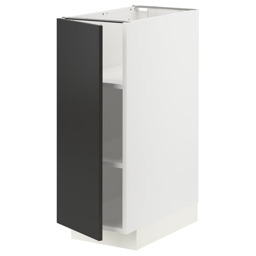 Un meuble de cuisine METOD en blanc avec une porte noire. Son rectangulaire, doté d’un design moderne avec une finition élégante.