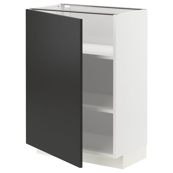 Unité de cuisine METOD, blanc et noir, design minimaliste moderne. Étagères réglables.