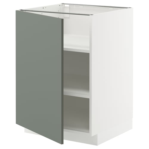 Armoire de cuisine METOD moderne avec façades gris-vert mat, deux étagères, étagères réglables, design élégant.