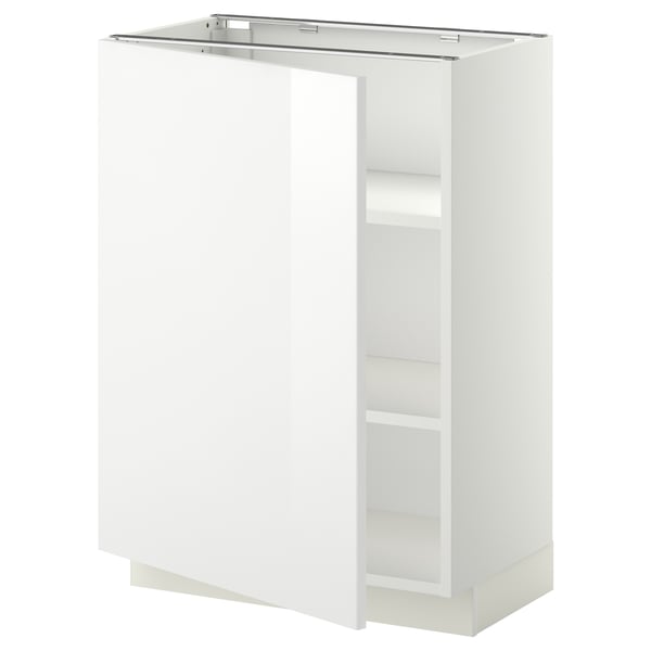 Armoire de cuisine METOD blanche, finition brillante, forme carrée, avec étagères.