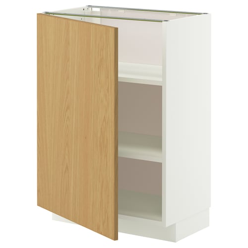 Armoire de cuisine ouverte en blanc et chêne METOD avec étagères.