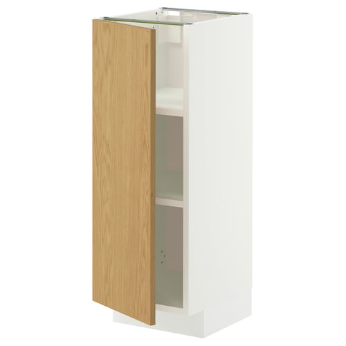 Armoire murale METOD en blanc avec étagères orientables, porte en chêne clair, forme carrée.