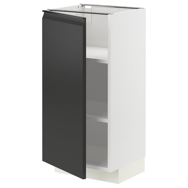 Armoire de cuisine moderne, série METOD, blanc et noir mat, forme rectangulaire, design élégant avec charnières à encliquetage, étagères réglables.