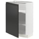 Armoire de cuisine moderne, blanc et noir mat, forme carrée avec étagères, design minimaliste.