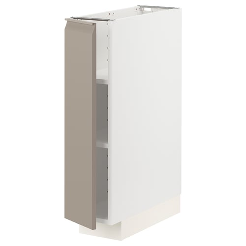 Meuble de cuisine METOD, blanc, carré, minimaliste avec porte gris-beige mat, poignée élégante.