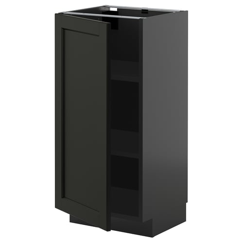 Armoire de cuisine METOD en lerhyttan teinté noir avec bords biseautés, forme rectangulaire et cadre robuste.