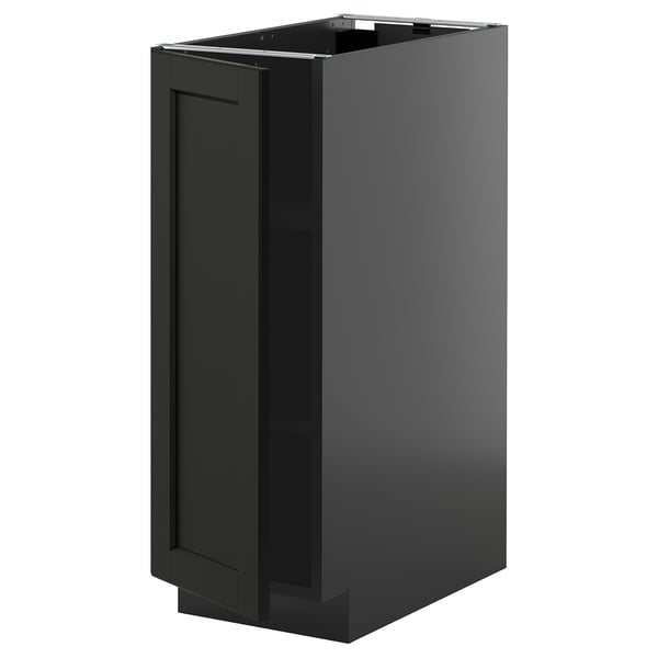 Une armoire de cuisine noire METOD avec un design à bords biseautés. Son rectangulaire, fabriqué à partir de bois et de matériaux synthétiques, est doté d’une étagère réglable.