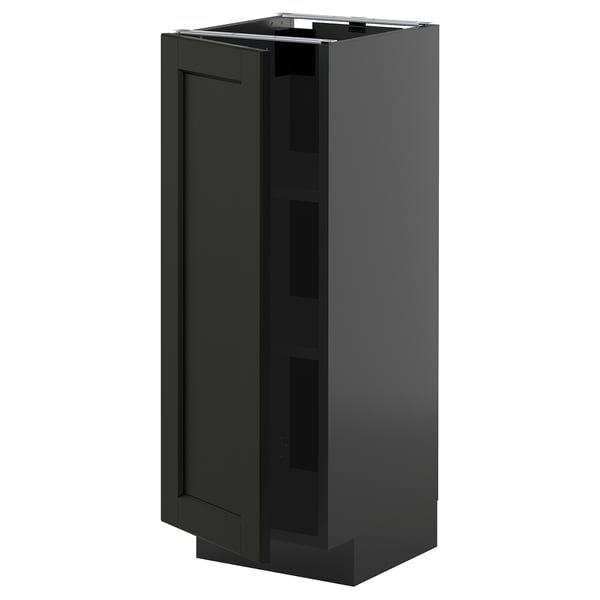 Armoire de cuisine moderne en METOD gris foncé avec bords biseautés. Haute forme rectangulaire, robuste avec des étagères réglables.