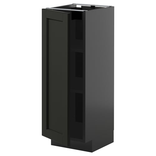 Armoire de cuisine moderne en METOD gris foncé avec bords biseautés. Haute forme rectangulaire, robuste avec des étagères réglables.