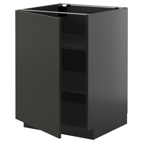 Armoire de cuisine noire moderne avec étagères réglables, design élégant et charnières en nickel.
