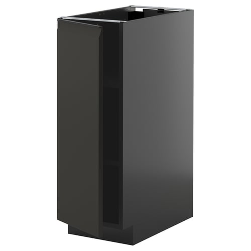 Armoire de cuisine noire moderne, finition mate élégante. Étagères réglables, design minimaliste sans poignée.