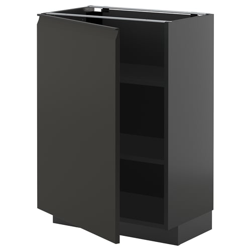 Armoire de cuisine gris foncé avec portes, design moderne, finition mate, étagères réglables.