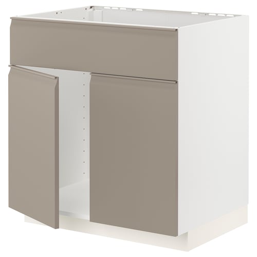 Une armoire de cuisine METOD beige-gris avec un design moderne, sans poignée et un bord chanfreiné.
