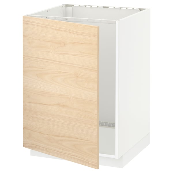 Armoire en bois clair avec cadre blanc dans un design de cuisine moderne.