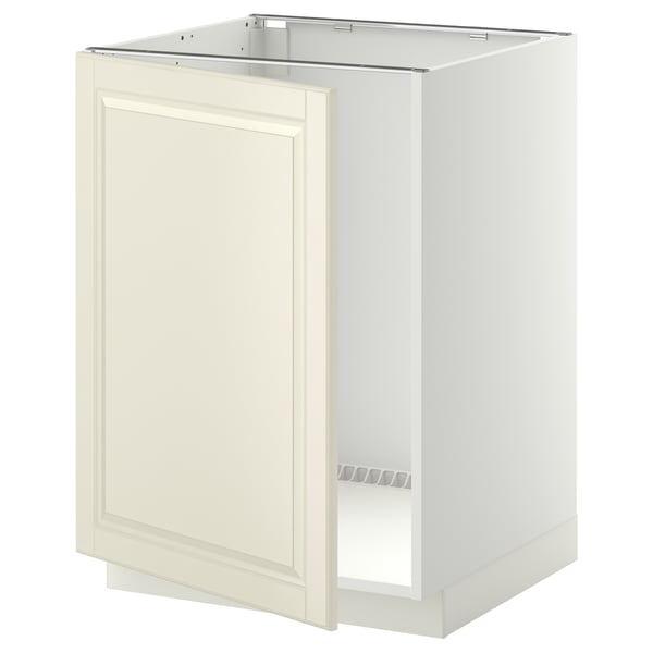 Un meuble bas blanc du système de cuisine METOD avec des portes bodbyn blanc cassé, avec un design traditionnel avec des bords biseautés.