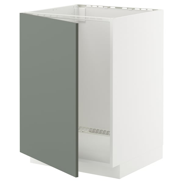 Une armoire de cuisine METOD en blanc avec une porte gris verdâtre, dotée d’une construction robuste et d’un design moderne.